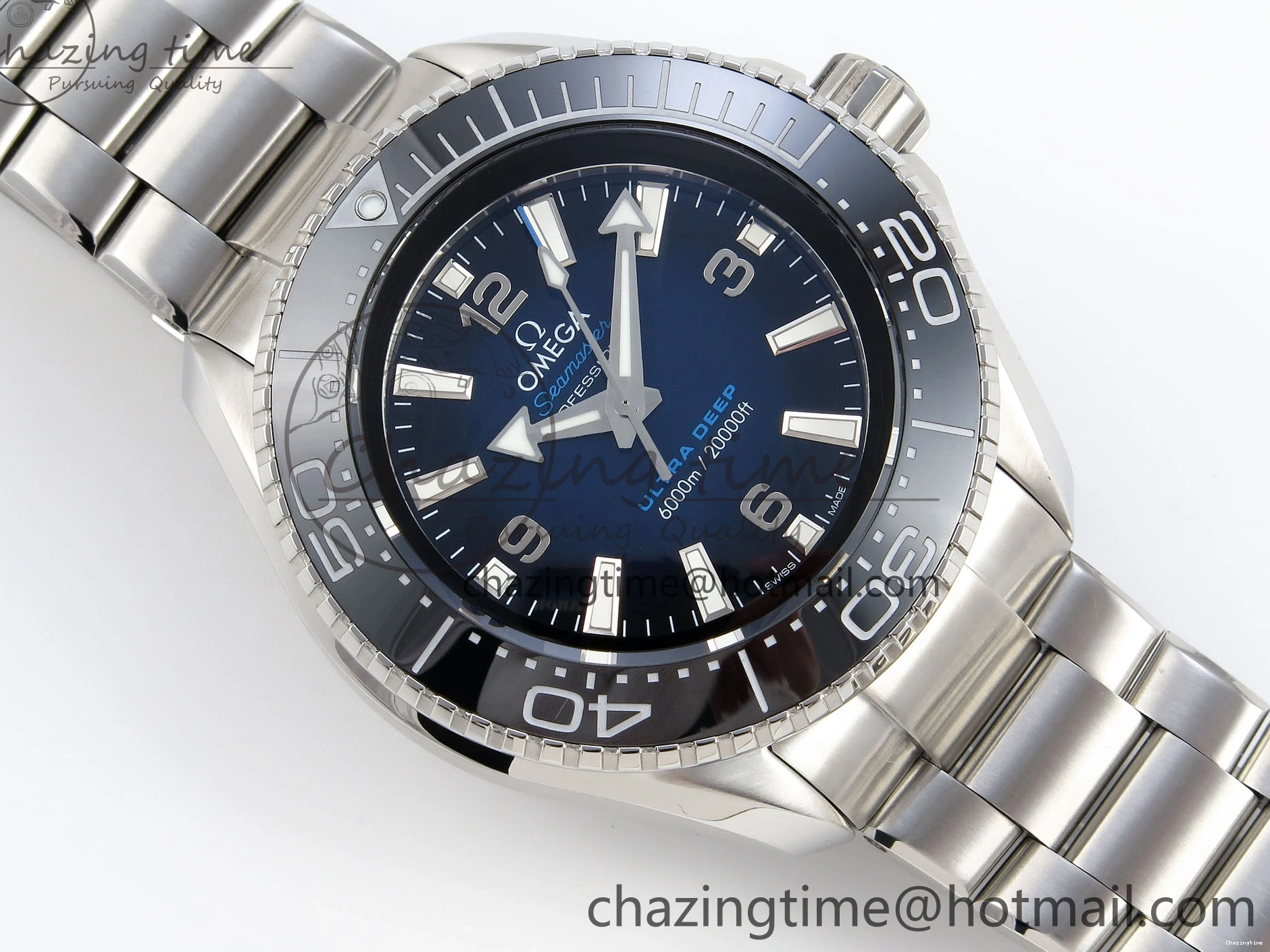 1229 EasyCare SEAMASTER PLANET OCEAN 6000M ULTRA DEEP 45.5MM SS TF 1:1 BEST EDITION BLUE DIAL BLACK BEZEL ON SS BRACELET A 7760